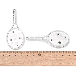 オペーク プリント アクリル ビッグ ペンダント  文字チャーム付きテニスラケット  銀  74.5x32.5x7mm  穴：2.5mm&nbsp;AC-CBA89B1-01A
