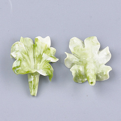 合成サンゴビーズ  染め  花  黄緑  31~32x23~24x9~10mm  穴：1mm&nbsp;CORA-S027-35A