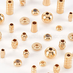 120個12スタイル真鍮ビーズ  長持ちメッキ  バレル＆ディスク＆コーン＆コラム＆双円錐＆ロンデル＆ラウンド＆フラットラウンド  24KGP本金メッキ  10個/スタイル&nbsp;KK-BC0002-66
