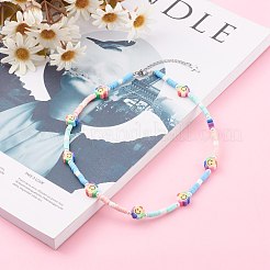 ポリマークレイヘイシビーズネックレス  ABSプラスチック模造真珠ビーズと304ステンレススチールのロブスタークロウ留め金付き  笑顔の花  カラフル  15.8インチ（40.2cm）&nbsp;NJEW-JN03437