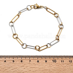 女性用304ステンレススチールオーバルリンクチェーンブレスレット  ゴールデン·ステンレス鋼色  7-1/4インチ（18.5cm）  リンク：6.7x1mm / 14x4.5x1mm&nbsp;LS-BJEW-D377-01B