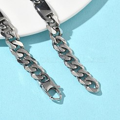 女性用 304 ステンレススチール キューバンリンクチェーンブレスレット  ステンレス鋼色  8.35インチ（21.2cm）&nbsp;BJEW-G779-04A-P