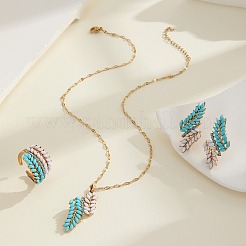 Leaf Resin Pendant Necklaces & Stud Earrings & Cuff Rings Sets for Women&nbsp;FS-WG0A225-01