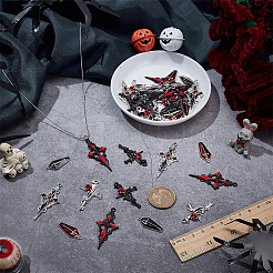 36pcs6スタイルハロウィーンテーマ合金エナメルペンダント  十字架の付いた棺とバラのチャームが付いた十字架  ミックスカラー  25.5~47x11~23x3~4mm  穴：1.2~2mm  6個/スタイル&nbsp;FIND-WR0012-66