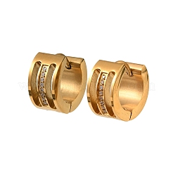 304ステンレススチール製キュービックジルコニアフープピアス（女性用）  ゴールドカラー  13.5x7mm&nbsp;SA-CBAF36C-02A-G