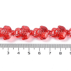 透明ガラスエナメルビーズ連売り  手描きのビーズ  カメ  レッド  18x14x8.5mm  穴：1.2mm  約22個/連  14.76~14.96''（37.5~38センチメートル）&nbsp;GLAA-B021-06D