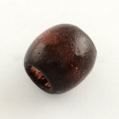 染色天然木ビーズ  バレル  無鉛の  ブラウン  16x16~17mm  穴：8mm&nbsp;X-WOOD-Q007-16mm-11-LF