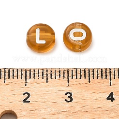 不透明なアクリルビーズ  アルファベット付きフラットラウンド  チョコレート  7x4mm  穴：1.6mm  約3846個/500g&nbsp;OACR-H046-02D