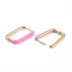 Two Tone 304 Stainless Steel Rectangle Huggie Hoop Earrings with Enamel for Women&nbsp;EJEW-C010-10-G