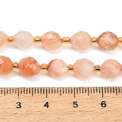 天然レッド ヘマトイド クォーツ/鉄系クォーツ ビーズ 連売り  ラウンド  多面カット  シードビーズで  8~9x7~8mm  穴：1mm  約18~20個/連  7.48''（19cm）〜7.87''（20cm）&nbsp;GG-CBA4A3B-A12