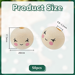プリントウッドビーズ  笑顔でラウンド  ベージュ  20x17.5mm  穴：4.8~5.2mm&nbsp;WOOD-WH0052-008
