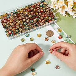 300個メッキアクリルビーズ  ライン入り  花  ミックスカラー  13x12x4mm  穴：1.2mm  約1150個/500g&nbsp;TACR-SC0001-32