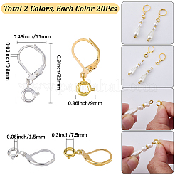 20ペア2色の真鍮フレンチフックピアス金具  スプリングリングの留め金と  プラチナ·ゴールデン  23x11mm  ピン：0.8mm  10ペア/カラー&nbsp;KK-SC0007-43