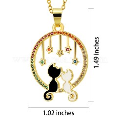 ダブルキャットとスターペンダントネックレスの満月  女性のためのジュエリー母の日ギフト  ゴールドカラー  ブラック  16.34インチ（41.5cm）&nbsp;JN1028B