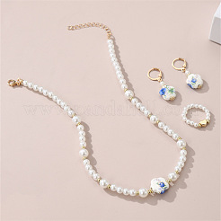 Plum Blossom Pattern Plastic & Porcelain & CCB Earrings & Necklaces & Rings Sets&nbsp;FS-WG584CB-01