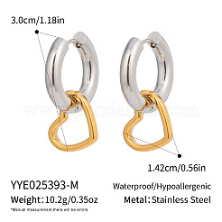 ツートンハートのステンレススチールフープピアス  PVD真空メッキ  18KGP本金メッキ  30x14.2mm&nbsp;YB7008-2