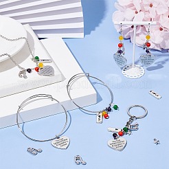 DIY 母の日 ジュエリー セット メイキング キット  合金ペンダント＆バングルメイキング＆カニカンを含む  真鍮のピアスフック  304ステンレススチールアズキチェーン  ジェムストーン＆ガラスビーズ  ミックスカラー  8x21x2mm  穴：2mm&nbsp;DIY-SC0012-16