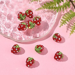 粘土ポリマーラインストーンビーズ10個  パヴェボールディスコビーズ  グレードA  苺  レッド  14x13mm  穴：1mm&nbsp;RB-YW0001-28