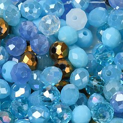 ガラスビーズ  多面カット  ロンデル  淡いターコイズ  6x5mm  穴：1mm  約280個/60g&nbsp;EGLA-A034-SM6mm-15
