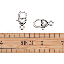 チベット風合金製カニカン  ハート  アンティークシルバー  27x13.5x6mm  穴：4mm&nbsp;TIBE-KS0001-05AS