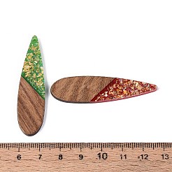 不透明樹脂とクルミ材のペンダント  ティアドロップチャーム  キラキラパウダー＆金箔付き  ミックスカラー  52~53x13.5x3mm  穴：1.8mm&nbsp;RESI-T060-07M