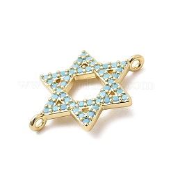 Brass Micro Pave Sky Blue Cubic Zirconia Star of David Connector Charms&nbsp;KK-H529-08G