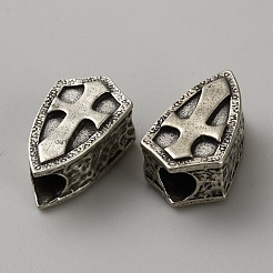 真鍮製ヨーロピアンビーズ  大穴ビーズ  クロスシールド  アンティークシルバー  21x12.5x9mm  穴：5.5mm&nbsp;KK-WH0062-196AS