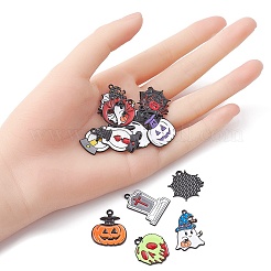 14 個 14 スタイルハロウィンテーマラックメッキスプレー塗装合金エナメルペンダント  コウモリ/幽霊/パラフィンランプ/墓/蜘蛛の巣/カボチャ  ミックスカラー  19~28.5x16.5~23x1~3mm  穴：1.4~1.8mm  1個/スタイル&nbsp;ENAM-YW0003-84