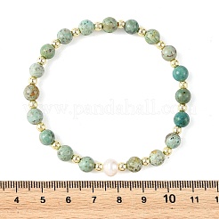 Natural Peruvian Turquoise(Jasper) Round Beaded Stretch Bracelets&nbsp;BJEW-JB14343-03