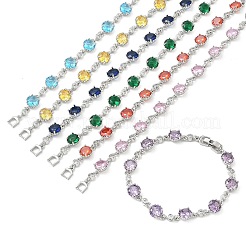 Brass Micro Pave Cubic Zirconia Link Cahin Bracelets for Women&nbsp;BJEW-A172-01P