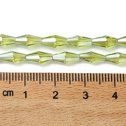 透明電気メッキガラスビーズ連売り  パール光沢メッキ  多面カット  双円錐形  緑黄  8x4mm  穴：0.8mm  約63~66個/連  20.47~21.26インチ（52~54cm）&nbsp;GLAA-K064-05A-PL04