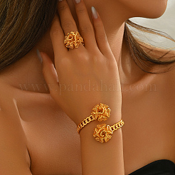 Elegant Brass Flower Cuff Ring & Bangle Set for Women&nbsp;YN2787