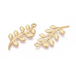 304ステンレススチールのリーフペンダント  イオンプレーティング（ip）  18KGP本金メッキ  35.5x16.5x2mm  穴：1.6mm&nbsp;STAS-T067-31G
