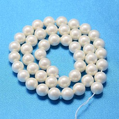 ラウンドシェルパールビーズ連売り  マット面  乳白色  8mm  穴：0.8~1mm  約46個/連  15.74インチ&nbsp;BSHE-L011-8mm-A013A
