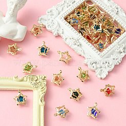 50 個ラックメッキ鉄ペンダント  ラインストーン付き  カドミウムフリー＆ニッケルフリー＆鉛フリー  ゴールドカラー  スターのチャーム  ミックスカラー  16x14x10mm  穴：1.2mm&nbsp;IFIN-CJ0001-77