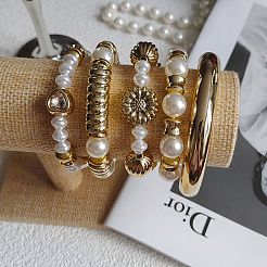 CCB Plastic & Faux Pearl & Glass Beaded Stretch Bracelet Sets&nbsp;WG9E4B2-01