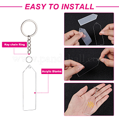 長方形と角のあるアクリルペンダントキーホルダーのDIYキット  鉄のスプリットキーリング付き  プラチナ＆ステンレス鋼色  ペンダント：76x24x3mm  穴：3mm  20個/箱&nbsp;DIY-BC0001-62P
