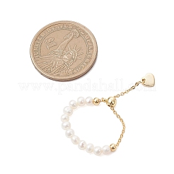 Adjustable Natural Pearl & Brass Silder Finger Rings&nbsp;RJEW-JR00964