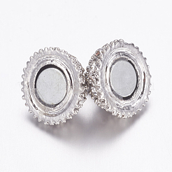 ループ付き合金ラインストーンマグネットクラスプ  ラウンド  プラチナ  19x12mm  穴：2mm&nbsp;X-BSAHH050