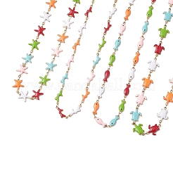 Ocean 304 Stainless Steel Colorful Enamel Starfish Fish Turtle Link Chain Necklaces for Women&nbsp;NJEW-JN05806
