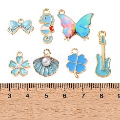 深いスカイブルーの合金エナメルペンダント  混合型のチャーム  ゴールドカラー  ミックスカラー  10.5~27.5x9.5~21.5x1.5~3.5mm  穴：1.4~1.8mm  約20個/セット&nbsp;AL-CBADB2B-17G