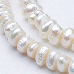 天然養殖淡水パールビーズ連売り  フラットラウンド  ベージュ  3~3.5x6~6.5x5.5~6mm  穴：0.7mm  約99~102個/連  13.6~14.6インチ&nbsp;PEAR-F004-24