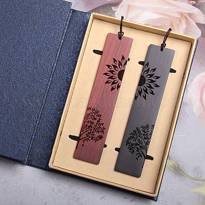 木製のしおり  模様の長方形  太陽模様  143x28x2mm  2個/セット&nbsp;OFST-PW0006-22E-1