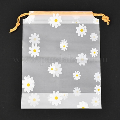 プラスチック製のつや消し巾着袋  長方形  花柄  20x16x0.02~0.2cm&nbsp;ABAG-M003-01A-05-1