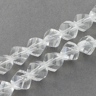 ガラスビーズ連売り  多面カット  ツイスト  透明  4x4x4mm  穴：1mm&nbsp;GLAA-R042-4x4mm-15-1