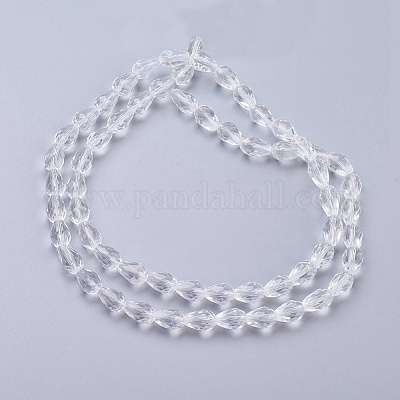 ガラスビーズ連売り  多面カット  ティアドロップ  透明  11x8mm  穴：1mm  約57~59個/連  26.38~26.77インチ&nbsp;X-GLAA-R024-11x8mm-12-1