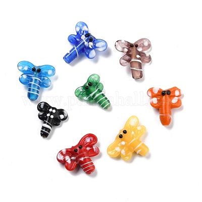 手作りランプワークビーズ  トンボ  ミックスカラー  17.5~22.5x17~22x7mm  穴：2mm&nbsp;LAMP-I024-01-1