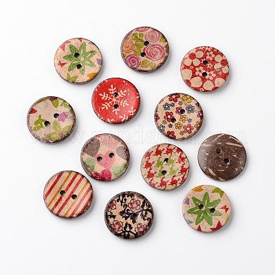 Flat Round 2-Hole Coconut Buttons&nbsp;BUTT-D049-16-1