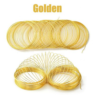 スチール製メモリーワイヤー  ラウンド  ラップブレスレット作りに  18KGP本金メッキ  22ゲージ  0.6mm  60mm内径&nbsp;TWIR-YW0001-01G-1
