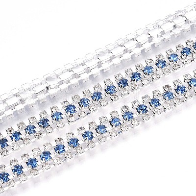 鉄ラインストーンカップチェーン  スプールで  銀  コーンフラワーブルー  8.5x3mm  約14.99フィート（4.57m）/ロール&nbsp;CH-T006-04S-05-1